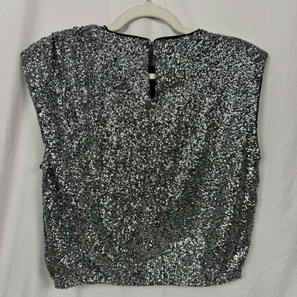 Express Silver Sequin Sleeveless Keyhole Back Top Size M NWT - Picture 3 of 9